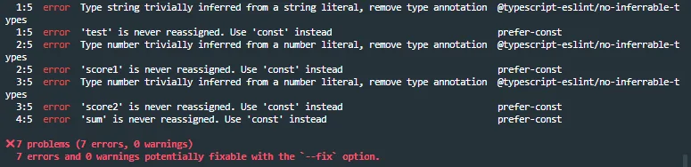 static analysis in javascript - ESLint output