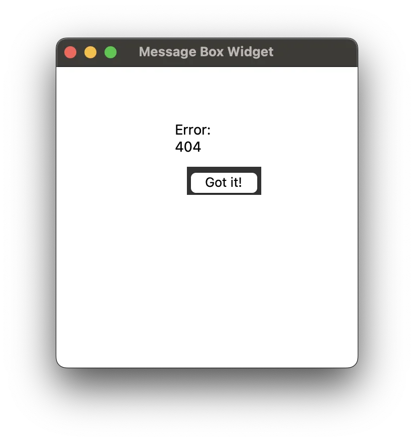 Tkinter message box widget