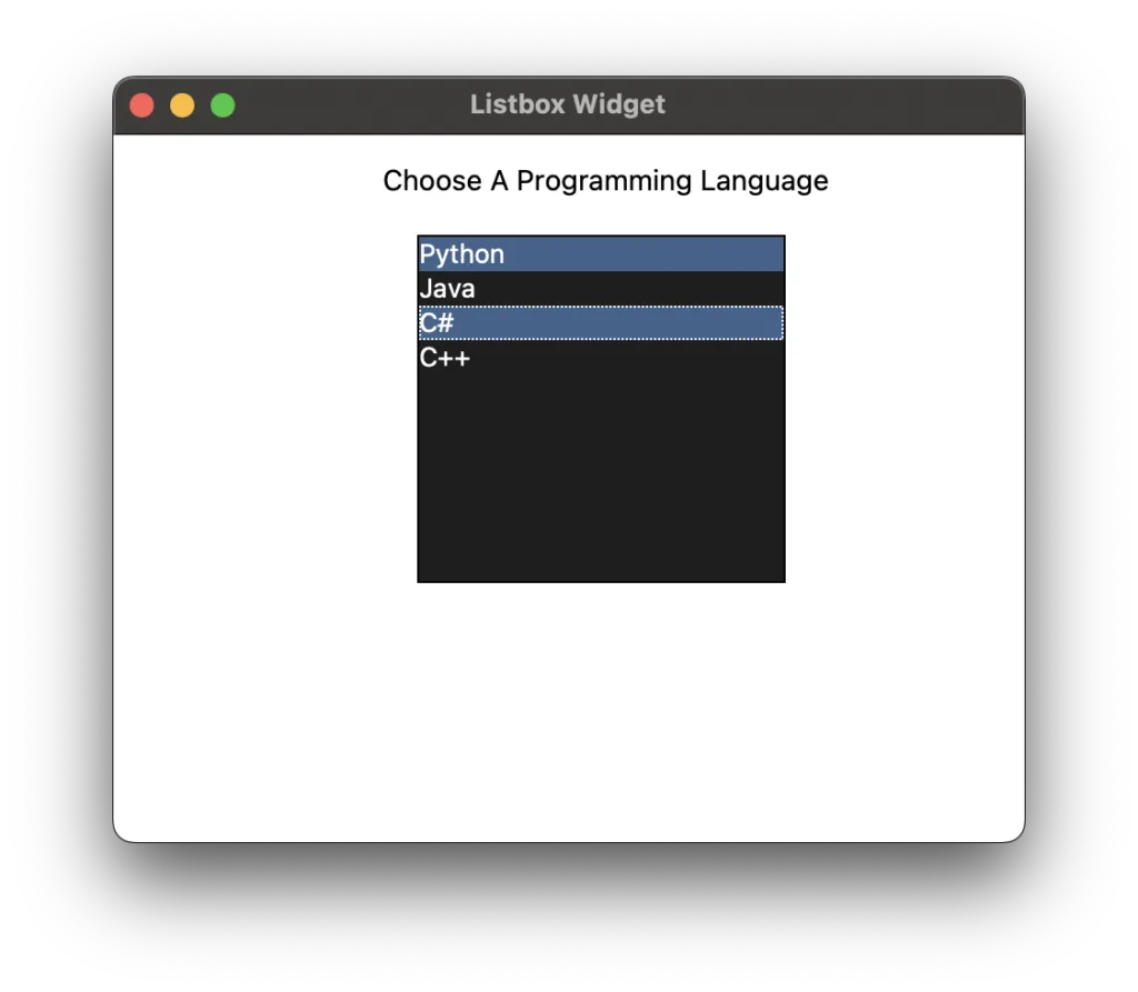 Tkinter listbox widget