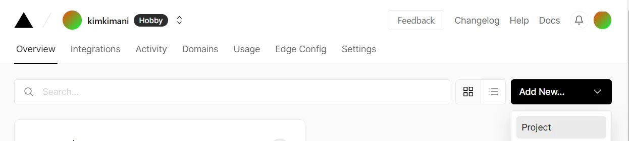 adding new project to Vercel