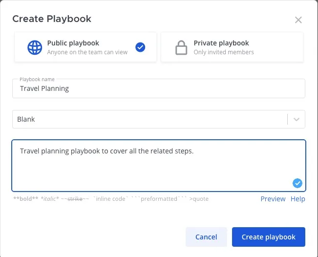 creating a new playbook in Mattermost