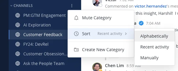 sort channels by activity or name