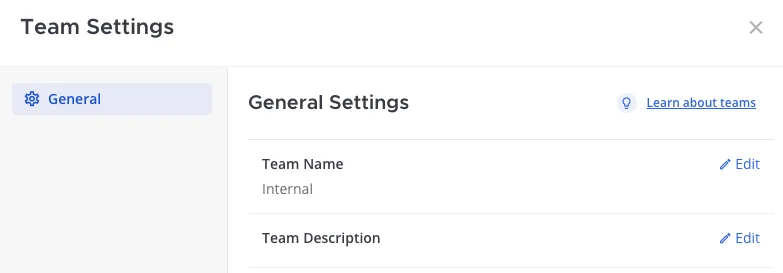 Team Settings > General Settings dialog
