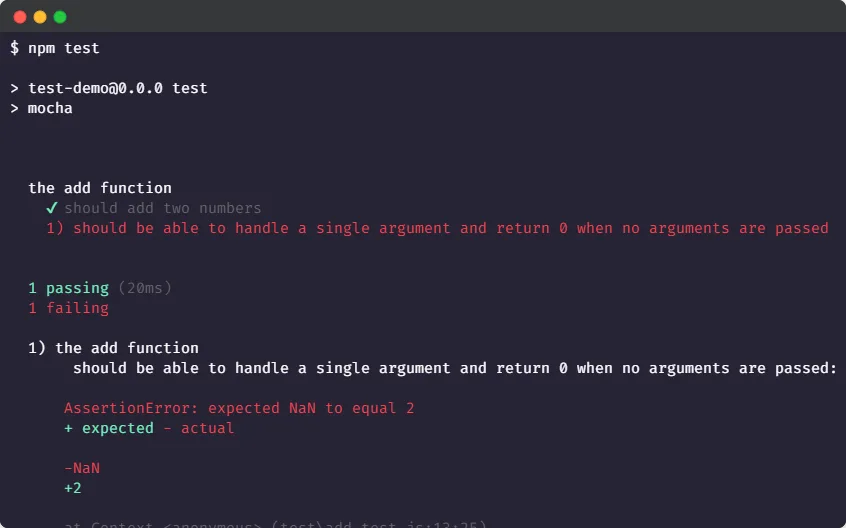 failing unit test
