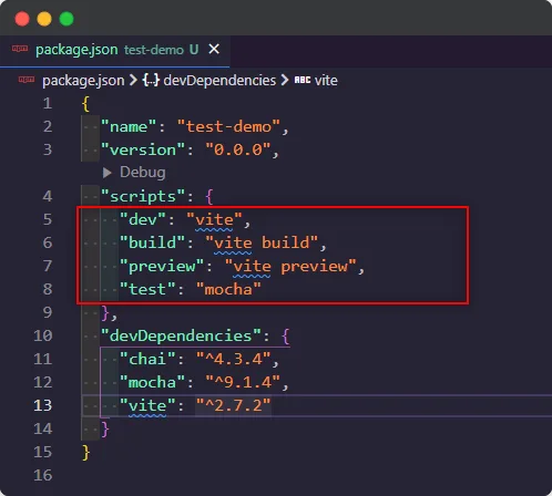 package.json with test command
