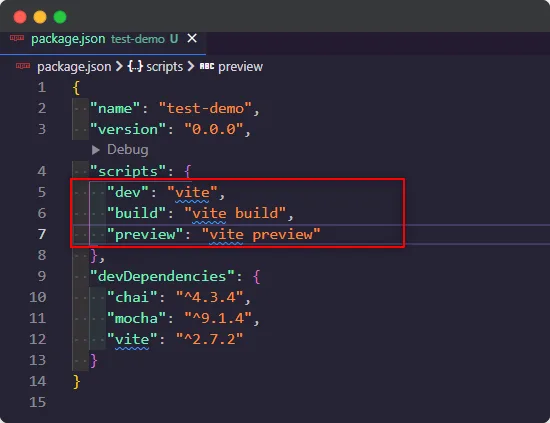 package.json file without test command
