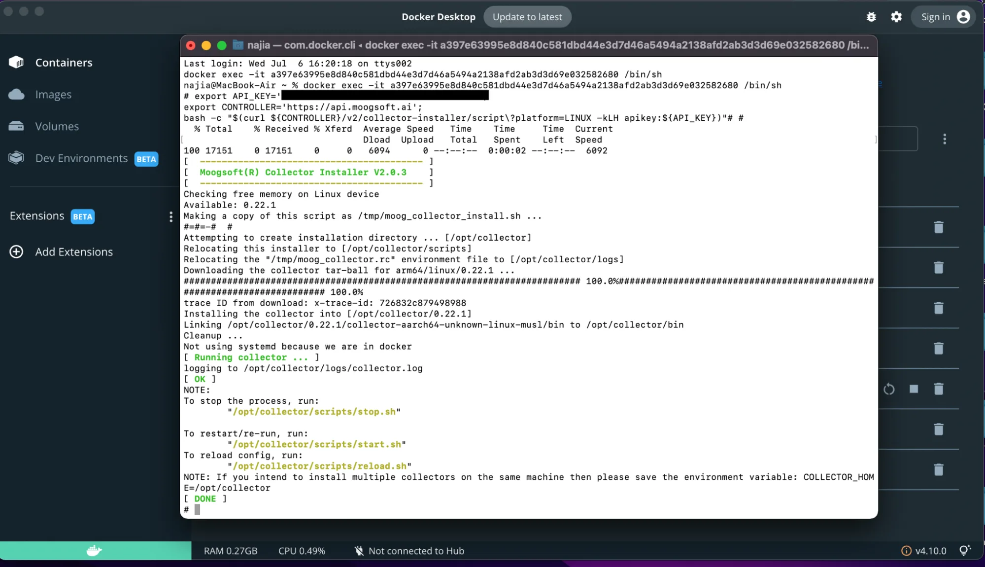 docker container running Linux OS
