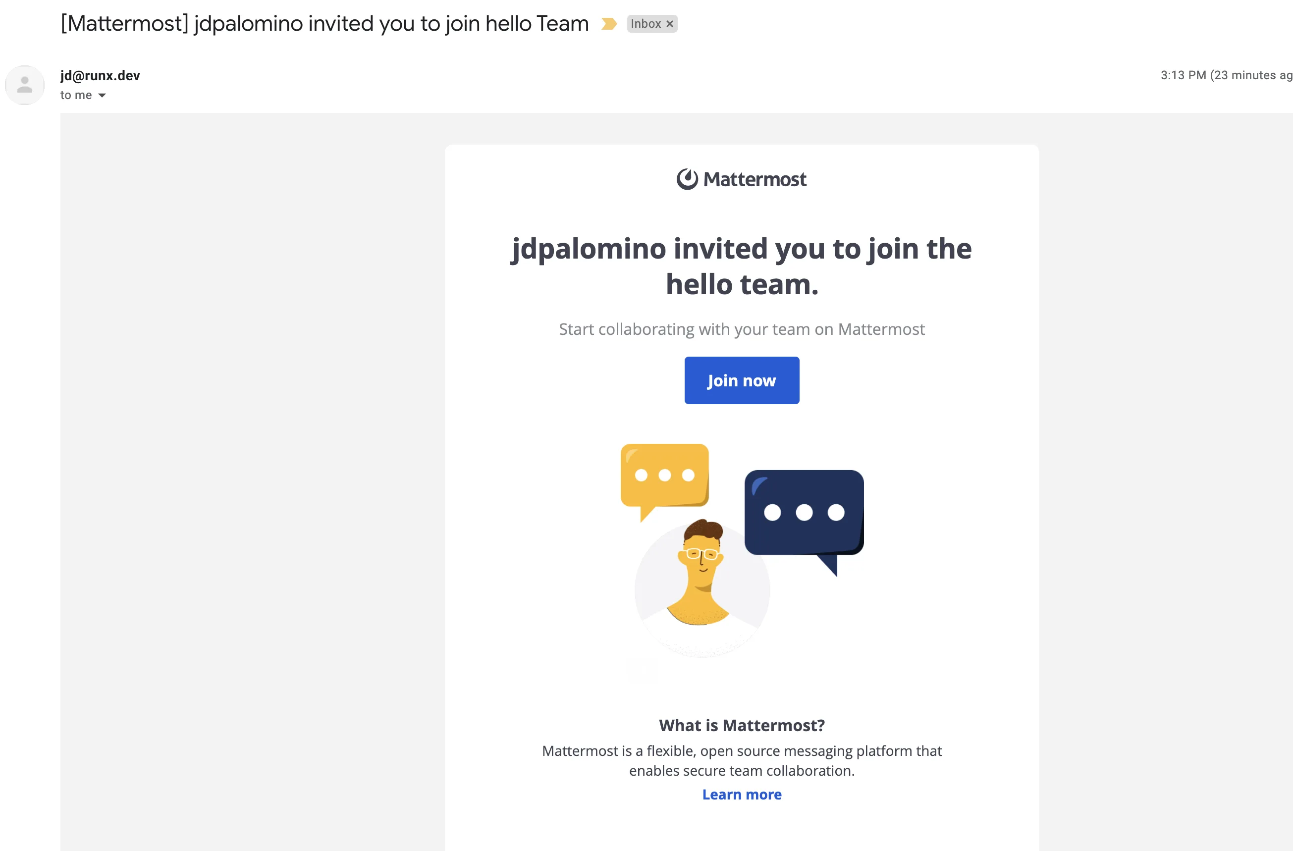 Mattermost invitation to join the team