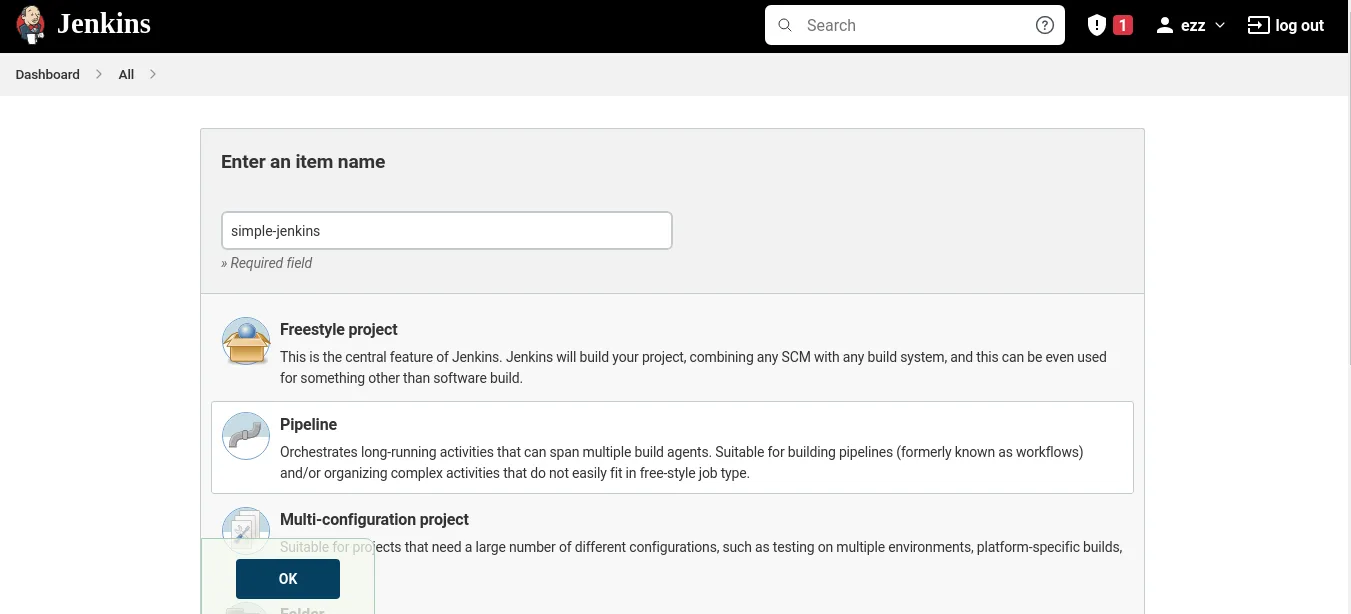 Create a pipeline job in Jenkins