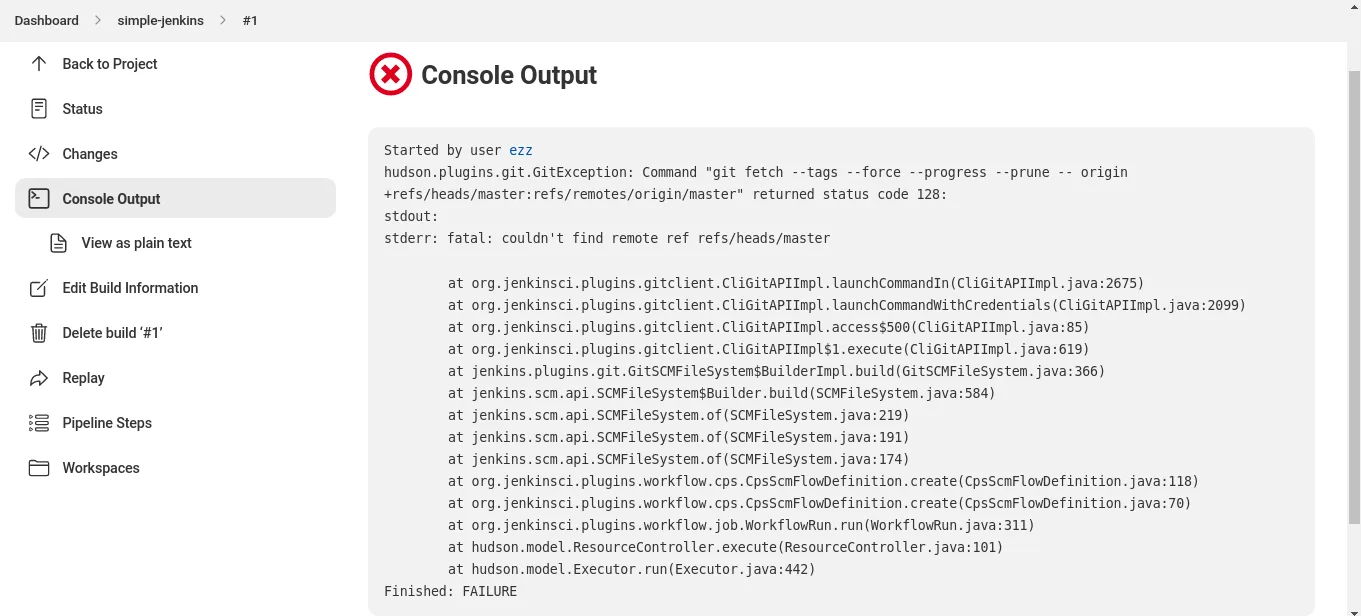 Jenkins console output error