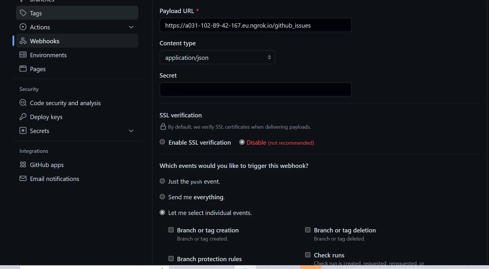 finish setting up webhook