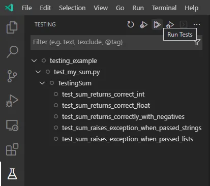 VS Code Run Tests