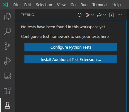 VS Code Testing Menu