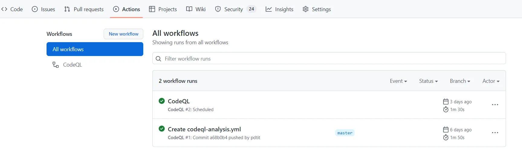 GitHub Actions: Running a workflow
