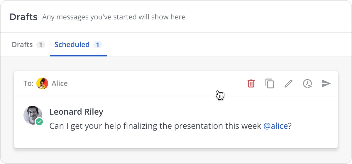 Scheduled message draft in Mattermost