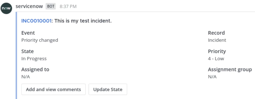 servicenow incident card