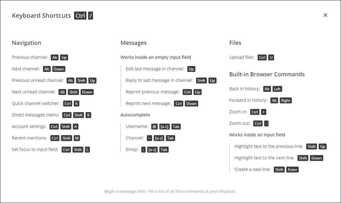 Keyboard Shortcuts in Slack and Mattermost