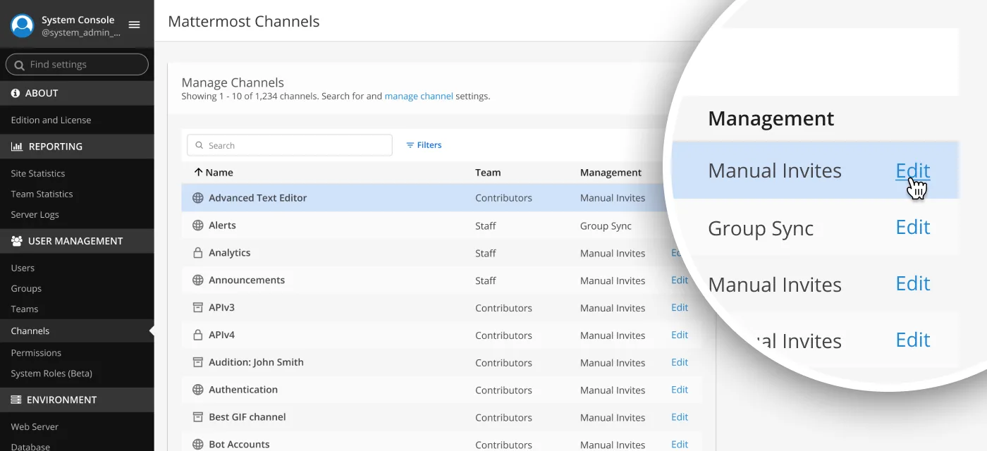 Manage channels