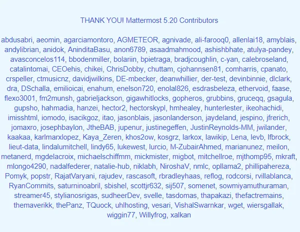 Mattermost 5.20 contributors