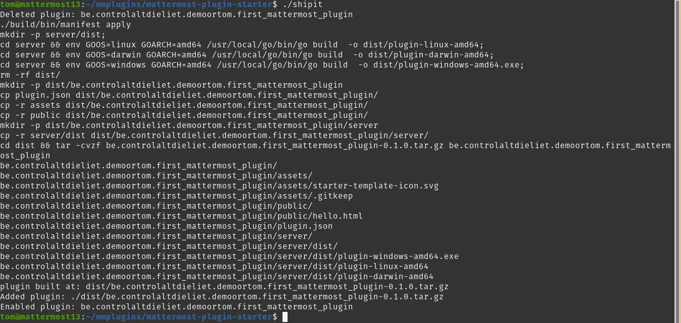 Confirmation your Mattermost plugin has been built