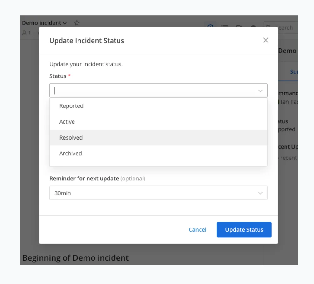 Incident status in Mattermost