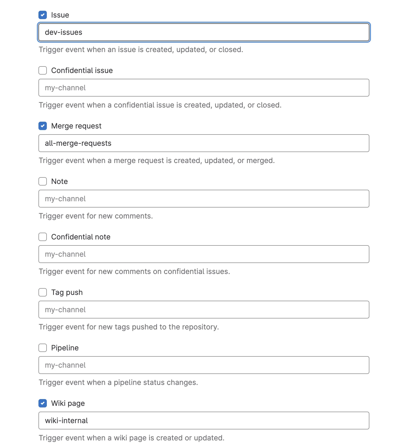 Mattermost notification fields on GitLab