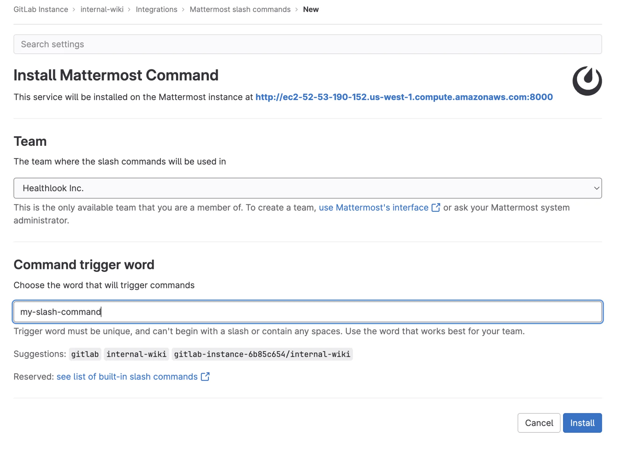 Slash command confirmation screen on GitLab