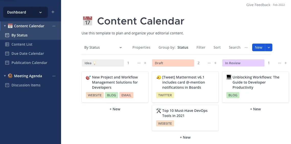 Mattermost v6.4: New standard templates in Boards