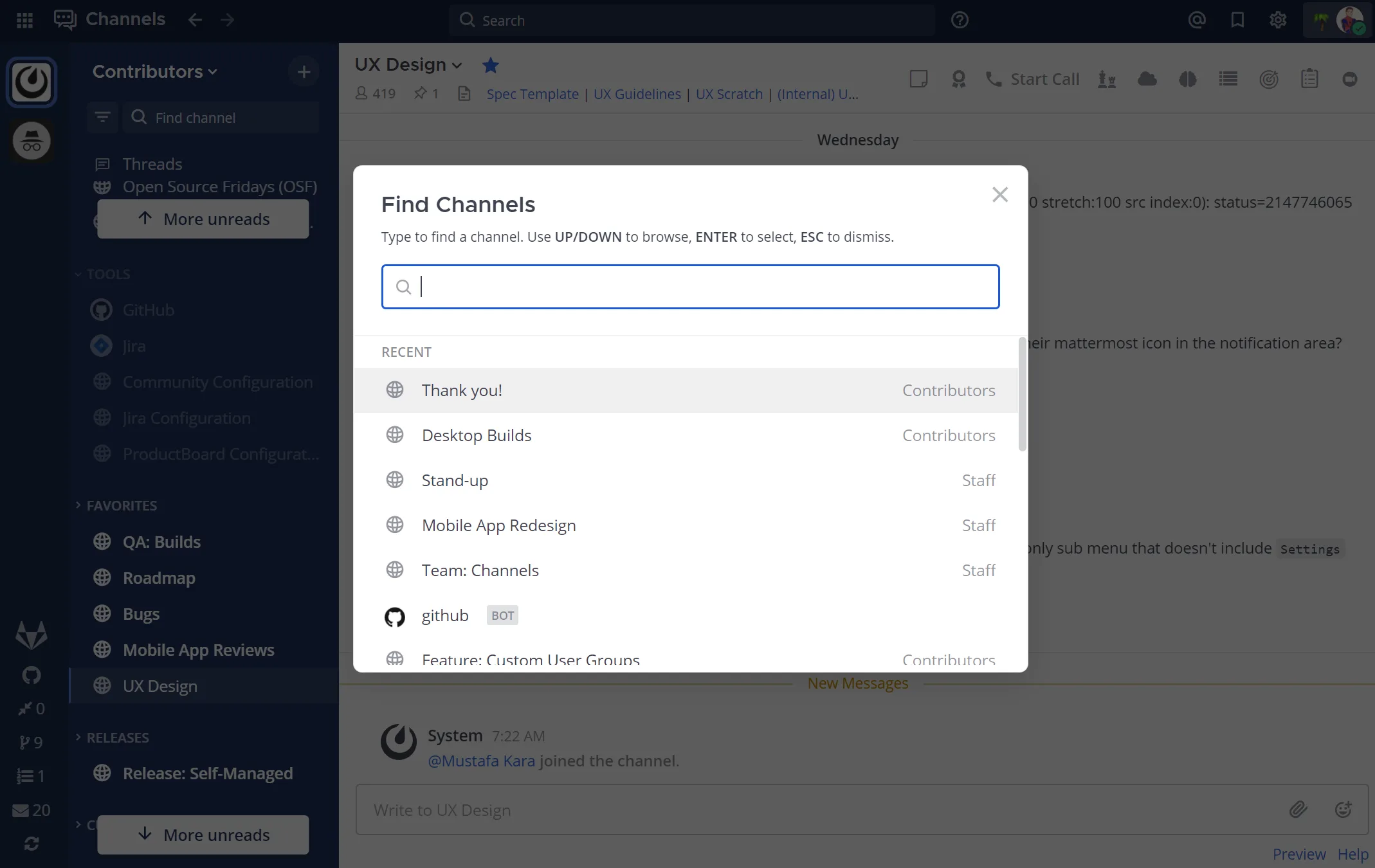 Mattermost v6.5: Find channels