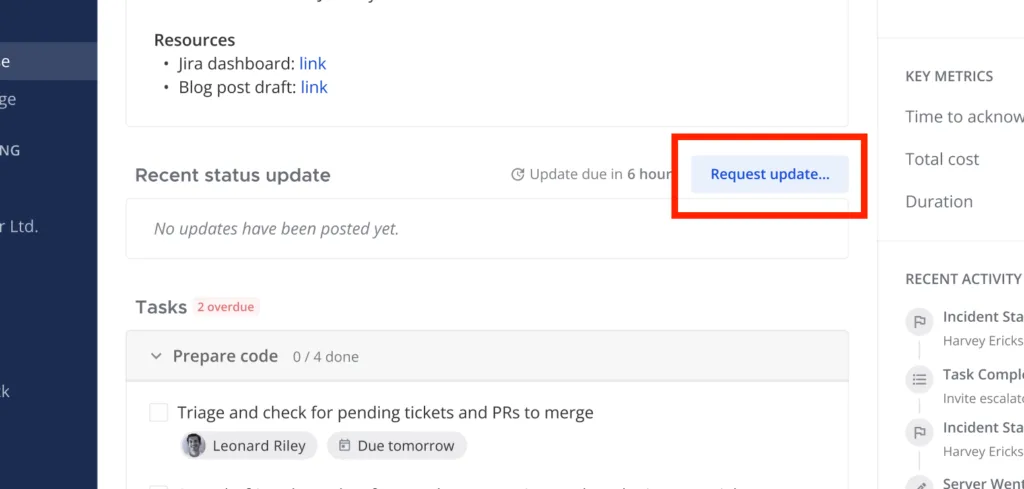Request status updates in Playbooks