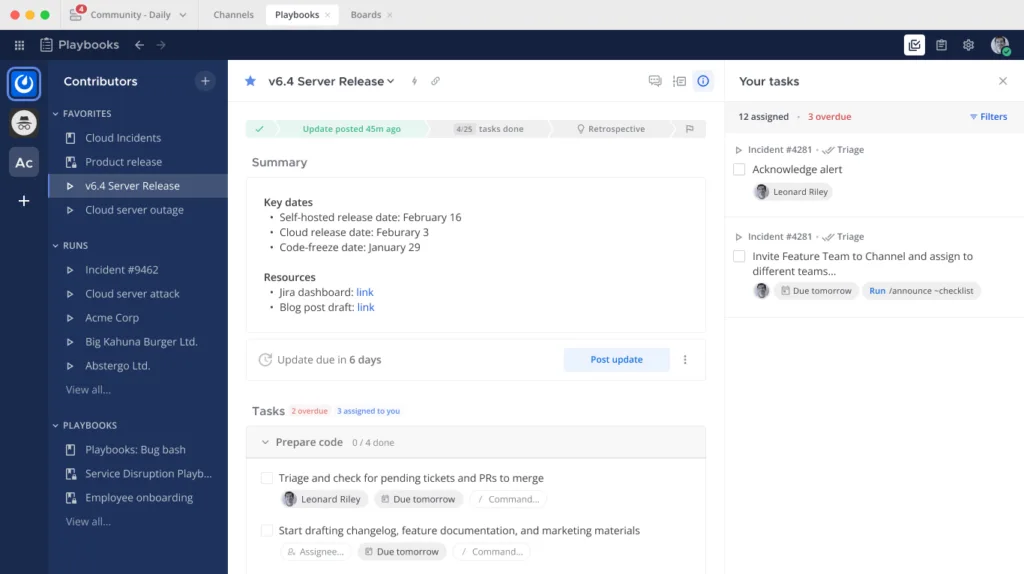 Mattermost Playbooks task inbox