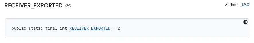Figure 2: The RECEIVER_EXPORTED constant value of 2