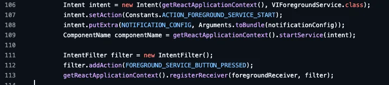Figure 3: The source code in the react-native-foreground-service library