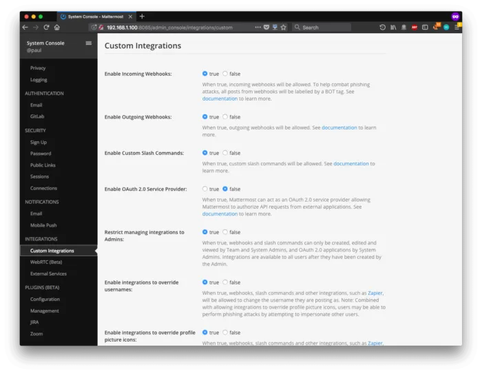 Custom Integrations Screenshot
