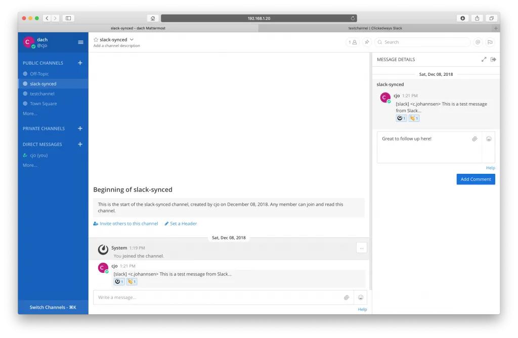 Mattermost synced message