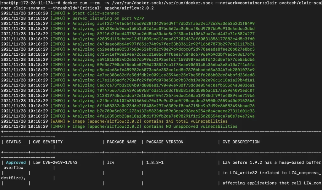 A Clair scan output