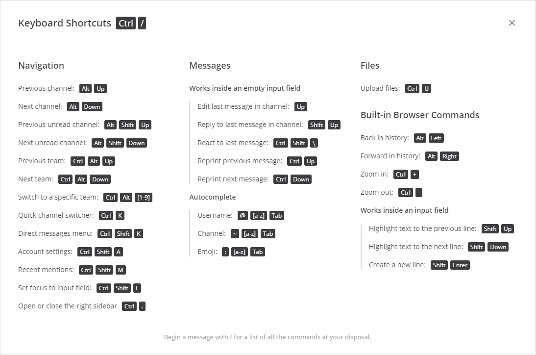 Keyboard shortcuts