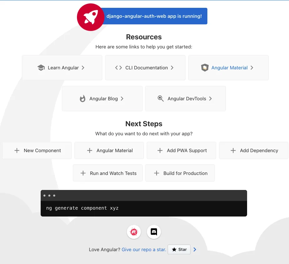angular frontend startup screen
