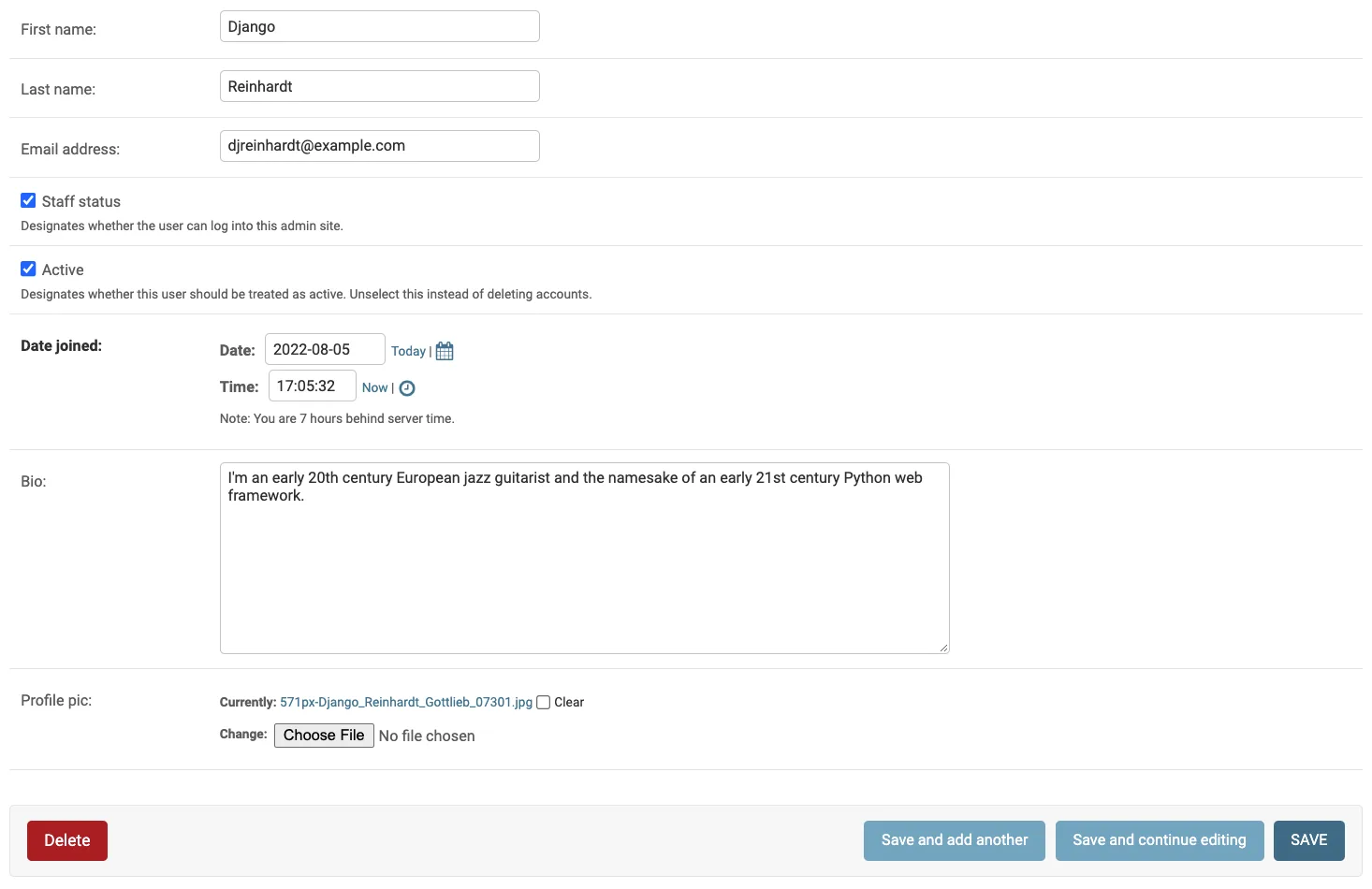 user account details