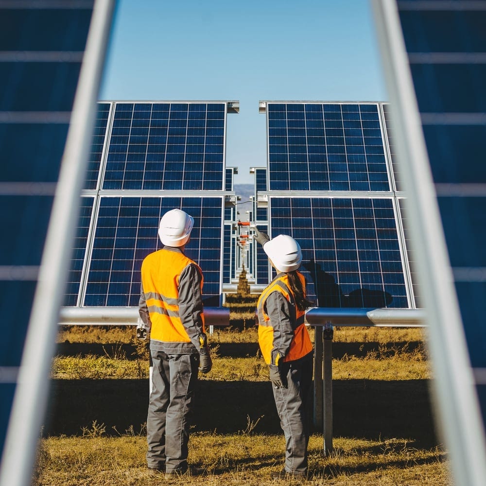 Energy and utilities workers at a solar installation