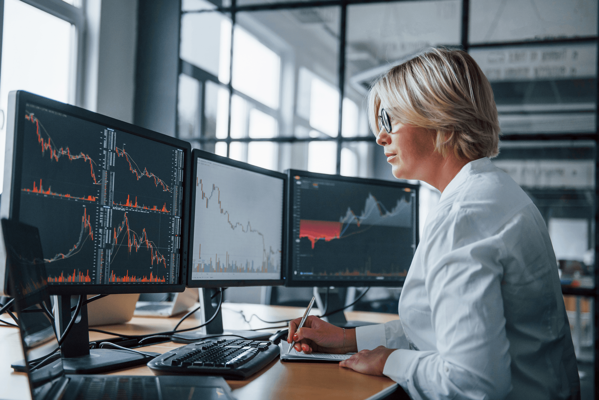 Financial services professionals in a trading environment