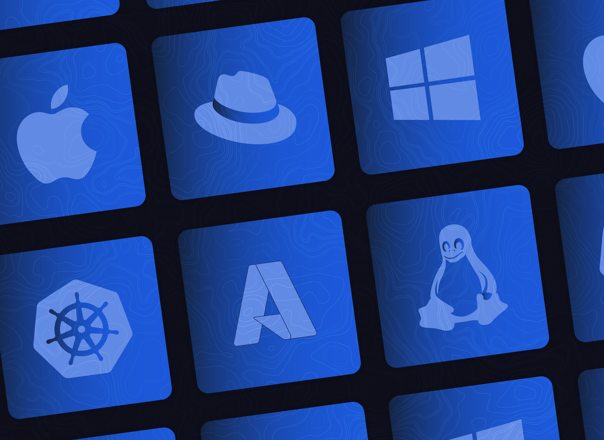 Platform tiles showing supported operating systems and cloud providers