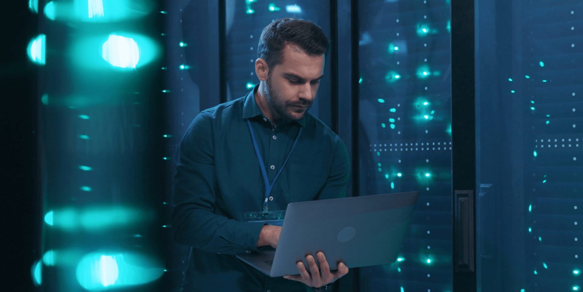 Engineer working in a server room