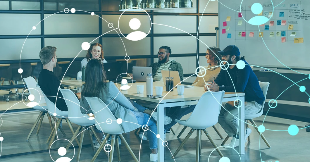 Team collaborating around a conference table