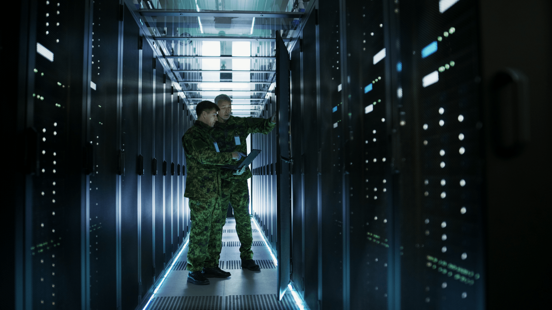 Engineers working in a secure server environment