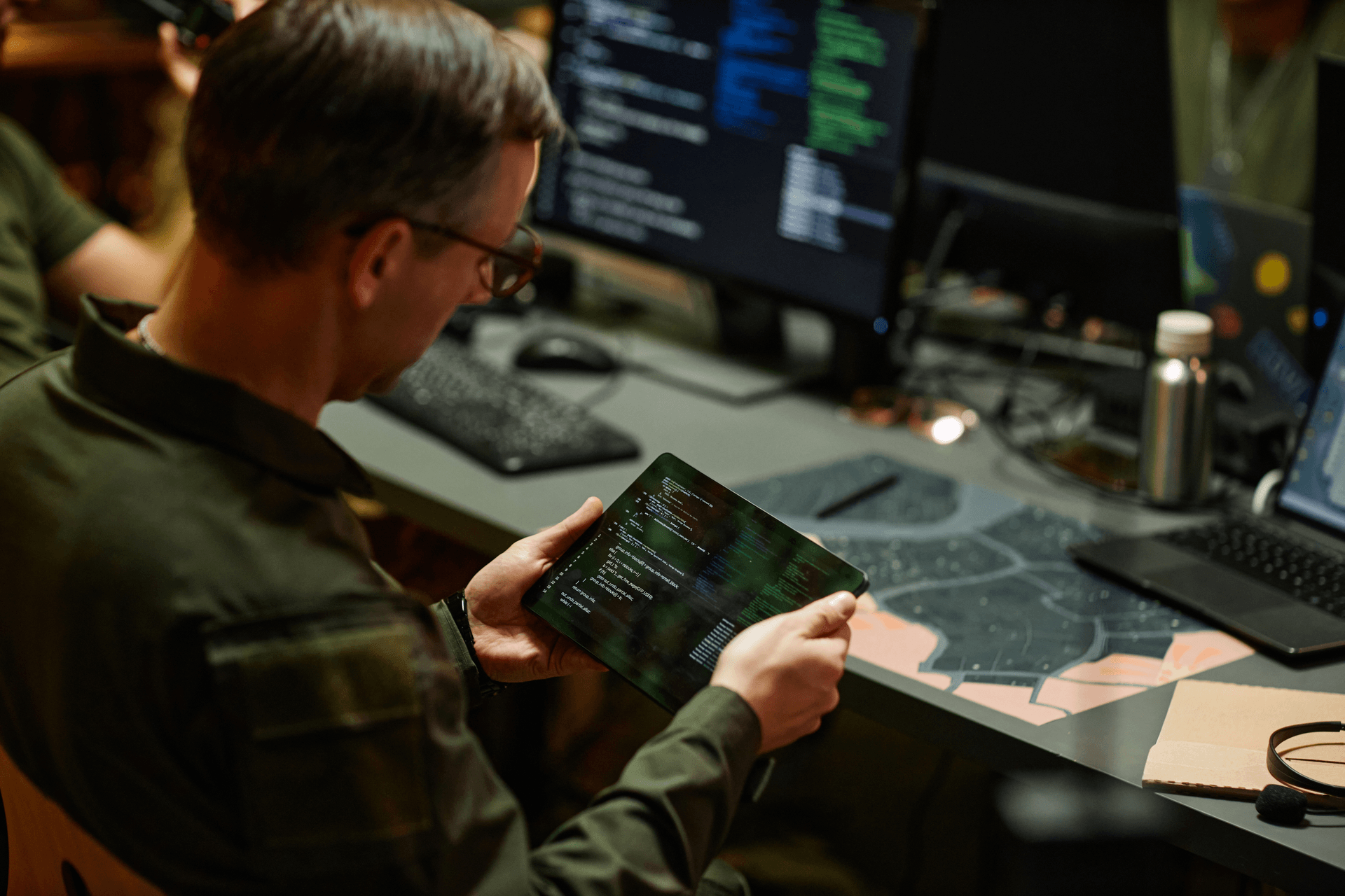 Security operations center team monitoring threats