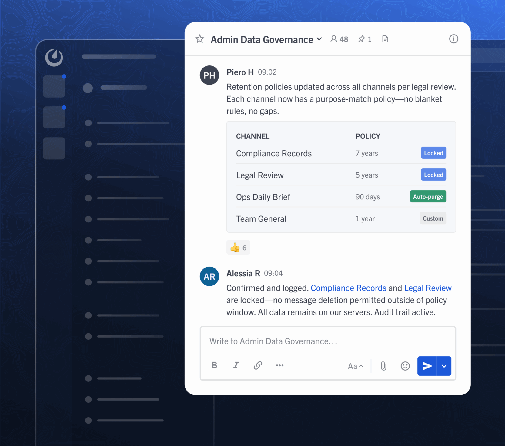 Mattermost data governance and retention settings