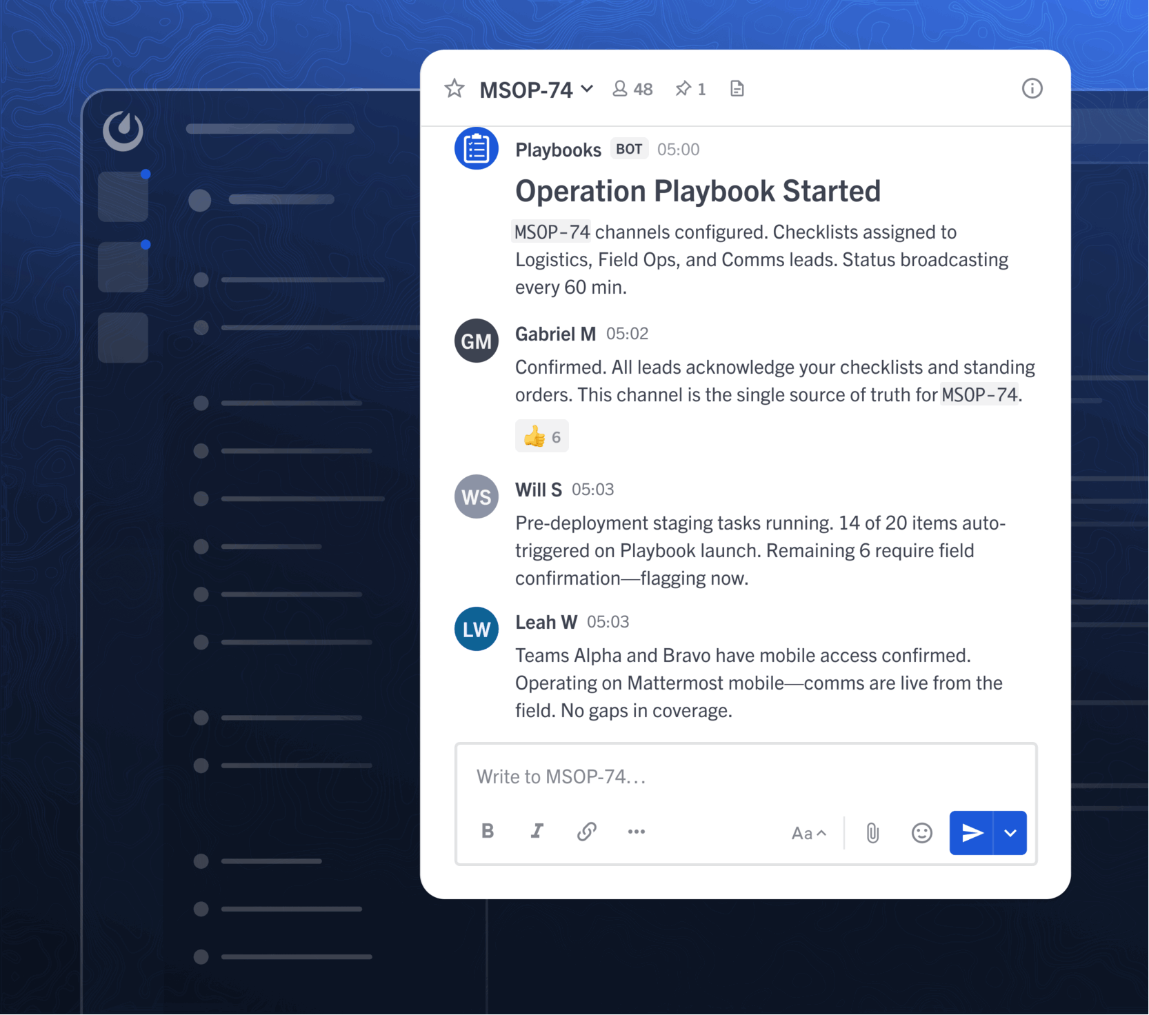 Mattermost Playbooks launching a mission operation