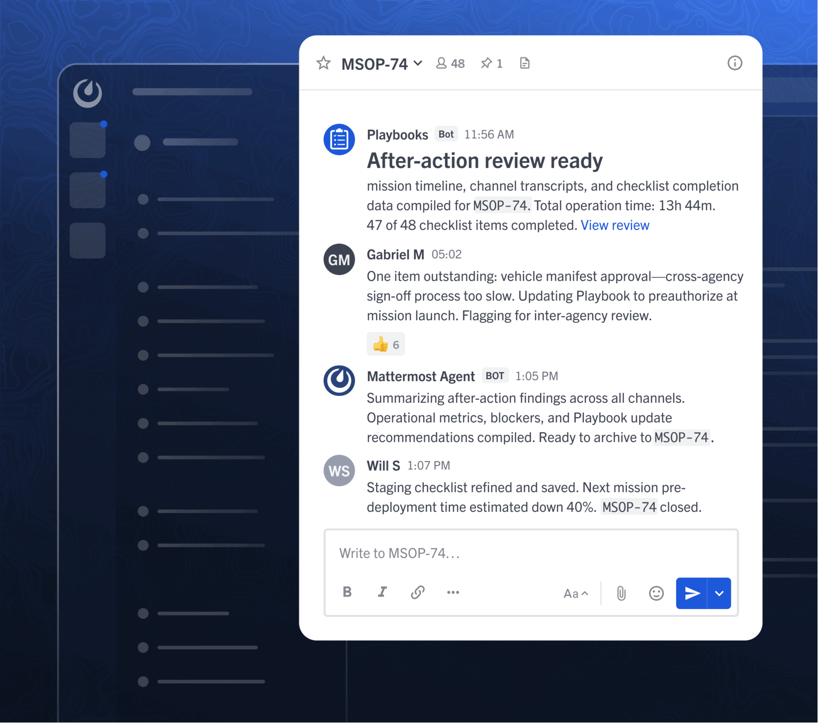 Mission after-action review in Mattermost