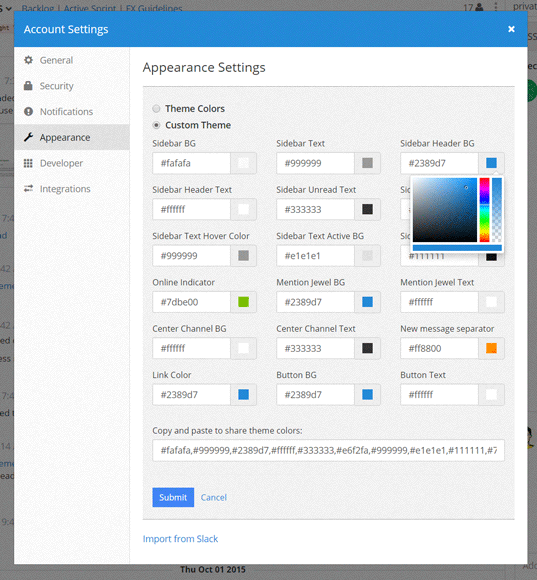 theme settings
